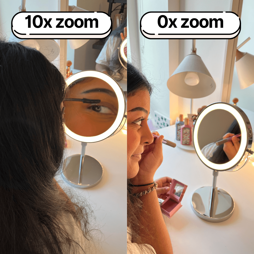 LumiGlow Pro intelligent sminkespeil med justerbart LED - lys og 10x forstørrelse - AVABeauty.no